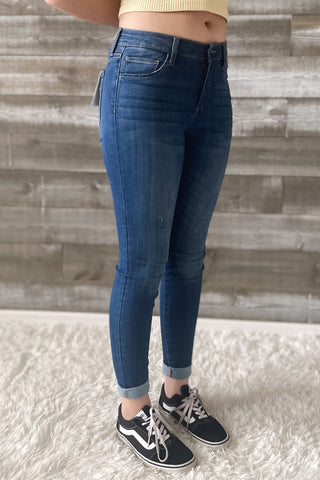 cello mid rise crop ankle skinny jeans with rolled cuff medium denim wash AB13950