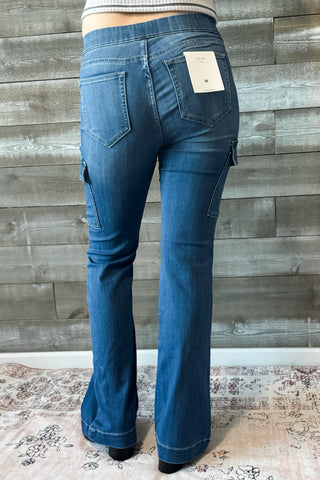 cello pull on flare jegging cargo pocket jeans in dark wash AB39077M