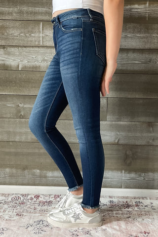 cello mid rise crop skinny jeans with fray hem WV77321 DK