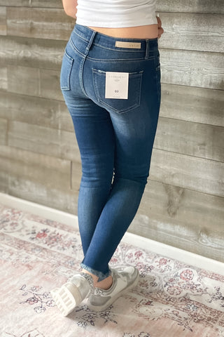 cello mid rise crop skinny jeans with fray hem WV77321 DK