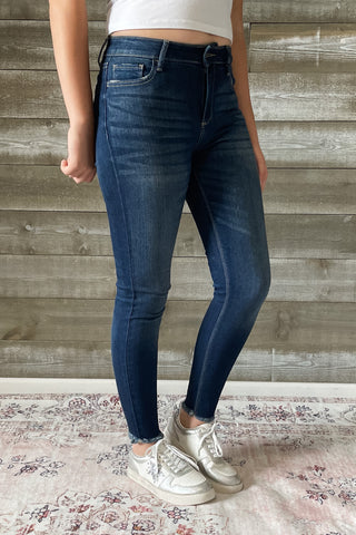 cello mid rise crop skinny jeans with fray hem WV77321 DK