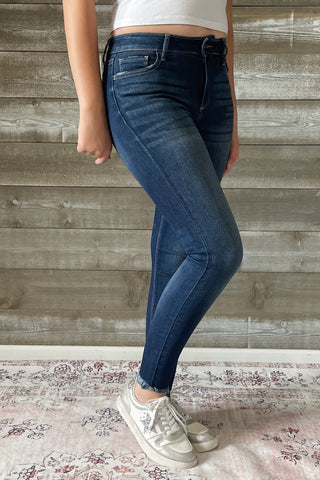 cello mid rise crop skinny jeans with fray hem WV77321 DK