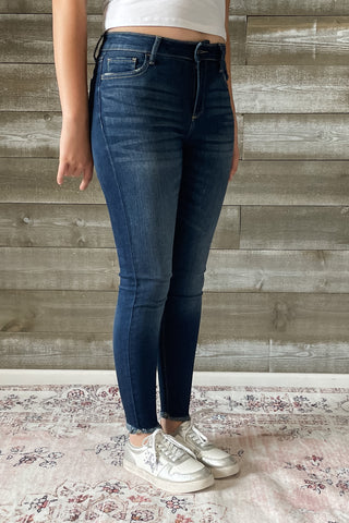 cello mid rise crop skinny jeans with fray hem WV77321 DK