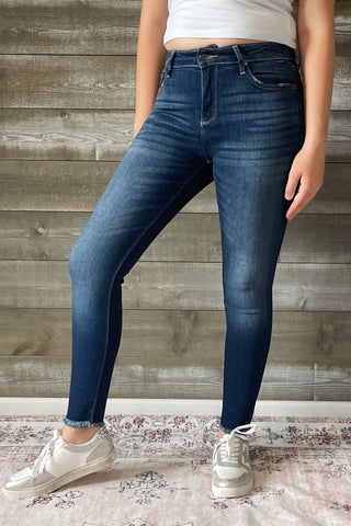 cello mid rise crop skinny jeans with fray hem WV77321 DK