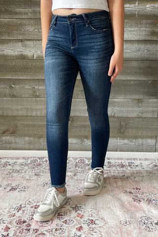 cello mid rise crop skinny jeans with fray hem WV77321 DK