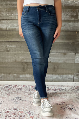 cello mid rise crop skinny jeans with fray hem WV77321 DK