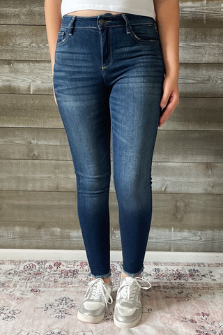 cello mid rise crop skinny jeans with fray hem WV77321 DK