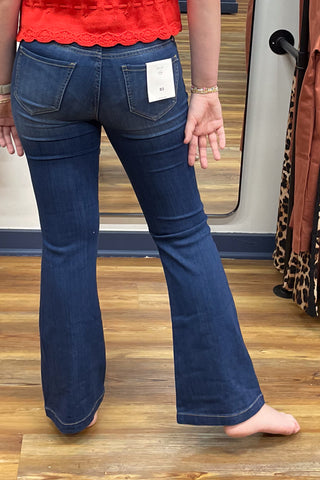 cello petite mid rise flare jeans dark denim wash AB38657