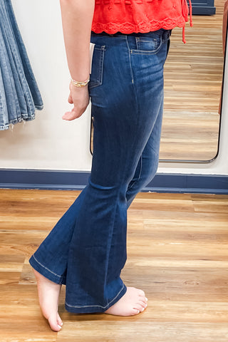 cello petite mid rise flare jeans dark denim wash AB38657