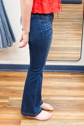 cello petite mid rise flare jeans dark denim wash AB38657