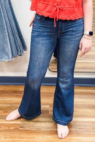 cello petite mid rise flare jeans dark denim wash AB38657