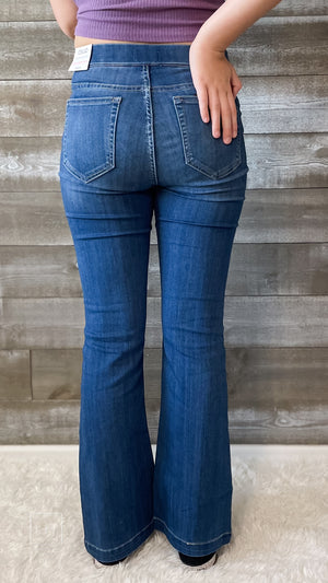 cello jeans medium wash pull on petite flare jeans in a jegging style AB35324M-30