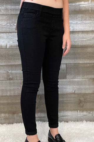 cello jeans pull on skinny crop mid rise jeans with rolled hem in black AB76535BLK