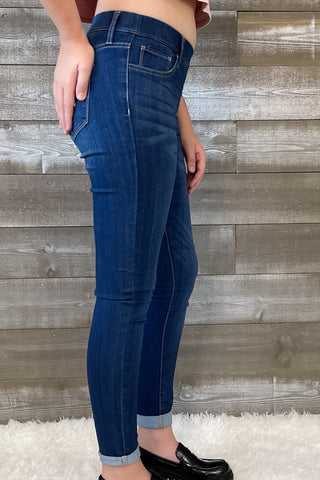 cello jeans pull on skinny crop mid rise jeans with rolled hem in dark wash AB76535DK