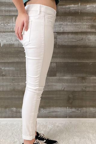 cello jeans pull on skinny crop mid rise jeans with rolled hem in white AB76674WHT