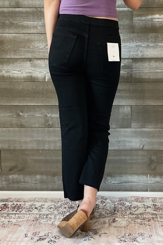 cello high rise pull on elastic waist jeggings crop flare jeans black AB39366BLK