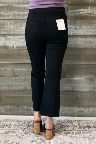 cello high rise pull on elastic waist jeggings crop flare jeans black AB39366BLK