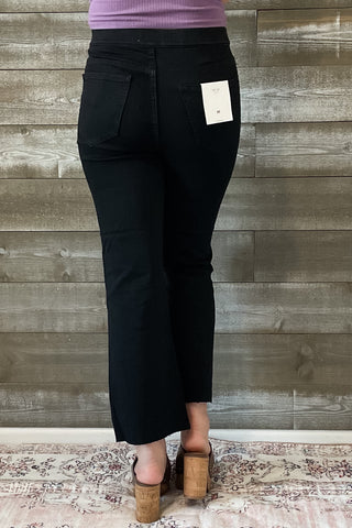 cello high rise pull on elastic waist jeggings crop flare jeans black AB39366BLK