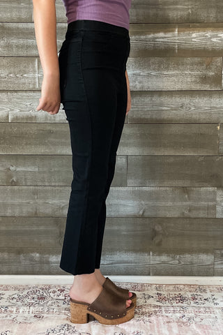 cello high rise pull on elastic waist jeggings crop flare jeans black AB39366BLK