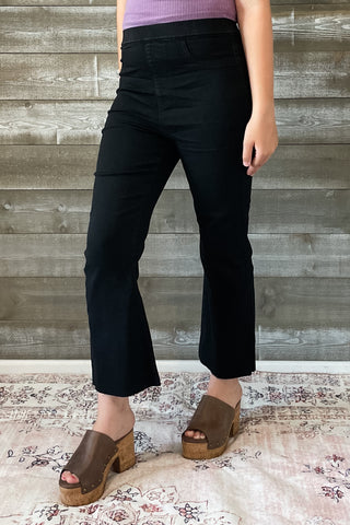 cello high rise pull on elastic waist jeggings crop flare jeans black AB39366BLK