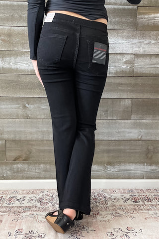 Cello Mid Rise Pull On Flare Jeans Rhinestone Embellishments AB35173blk-30rh1 petite