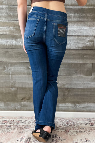 Cello Mid Rise Pull On Flare Jeans Rhinestone Embellishments AB35324DK-30rh1 petite