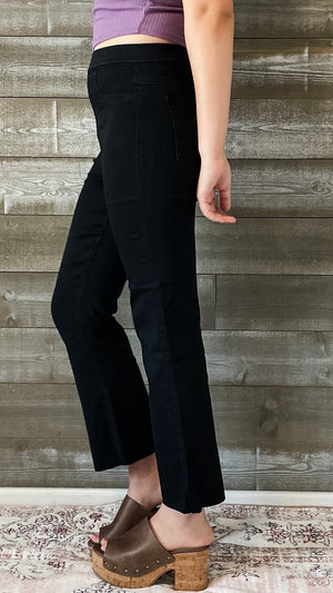 cello high rise pull on elastic waist jeggings crop flare jeans black AB39366BLK