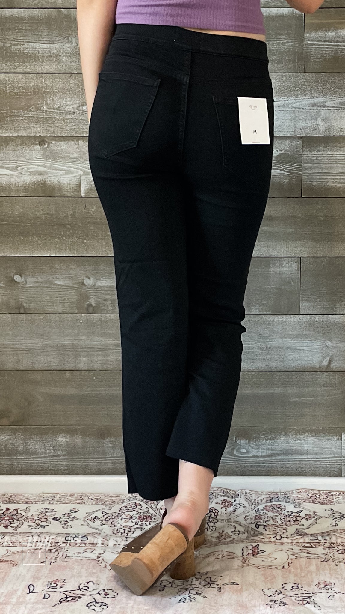 cello high rise pull on elastic waist jeggings crop flare jeans black AB39366BLK