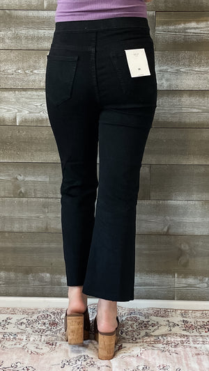 cello high rise pull on elastic waist jeggings crop flare jeans black AB39366BLK