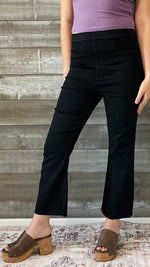 cello high rise pull on elastic waist jeggings crop flare jeans black AB39366BLK