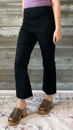 cello high rise pull on elastic waist jeggings crop flare jeans black AB39366BLK