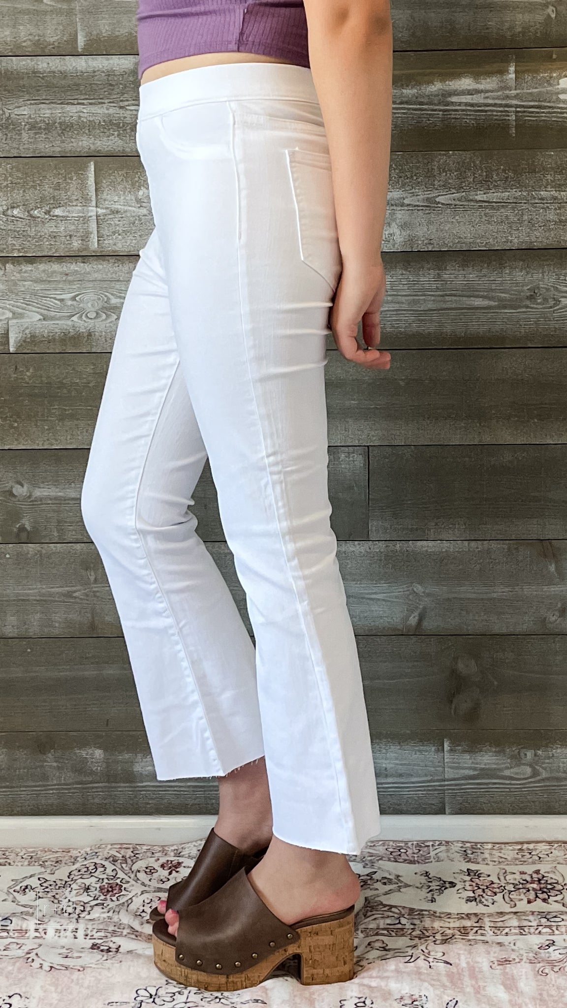 cello high rise pull on elastic waist crop flare jegging jeans white AB39367WHT