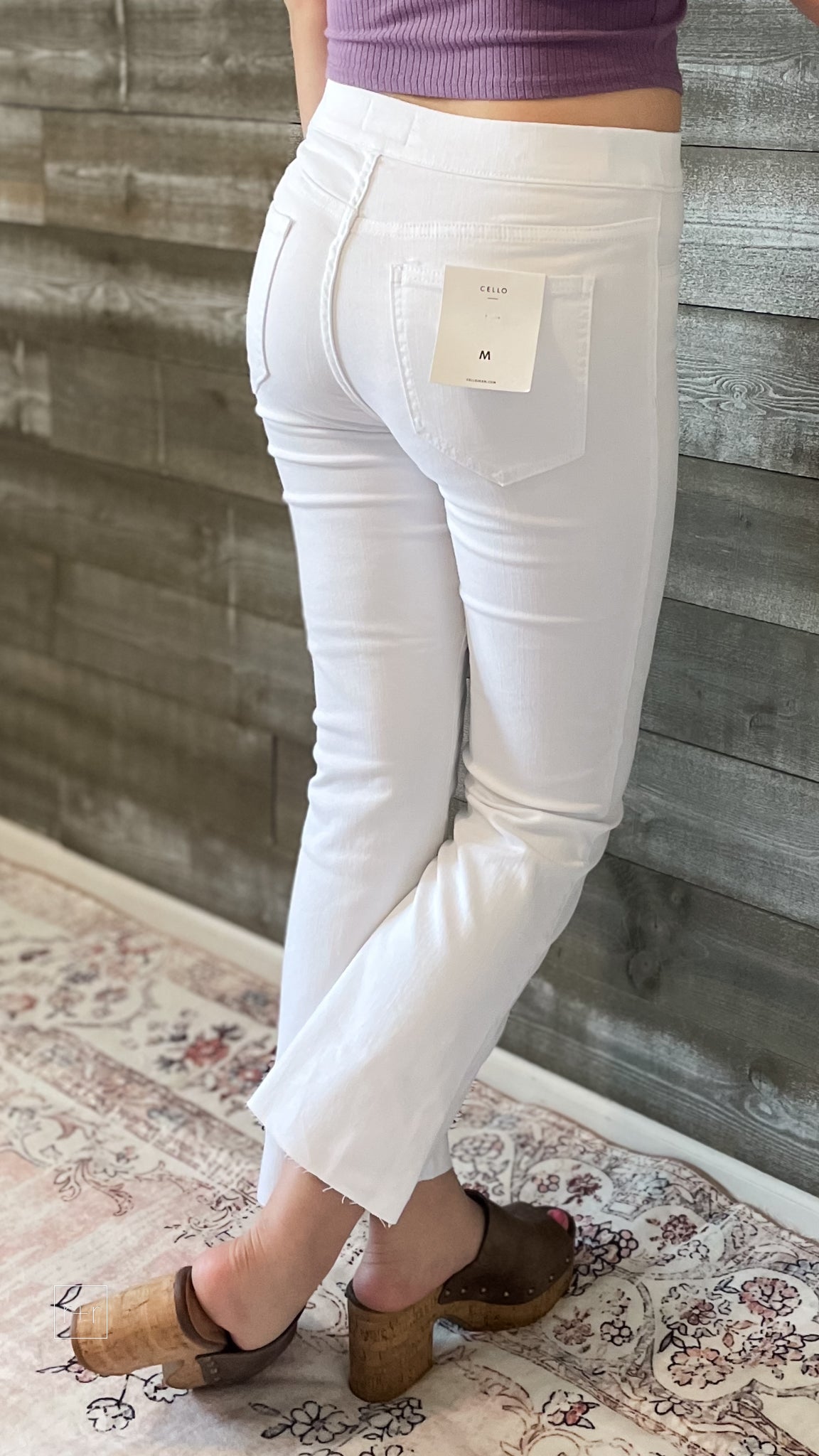 cello high rise pull on elastic waist crop flare jegging jeans white AB39367WHT