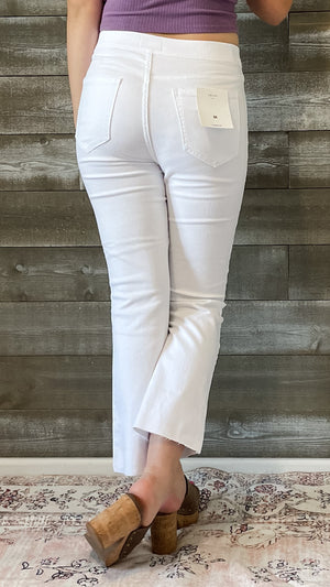 cello high rise pull on elastic waist crop flare jegging jeans white AB39367WHT