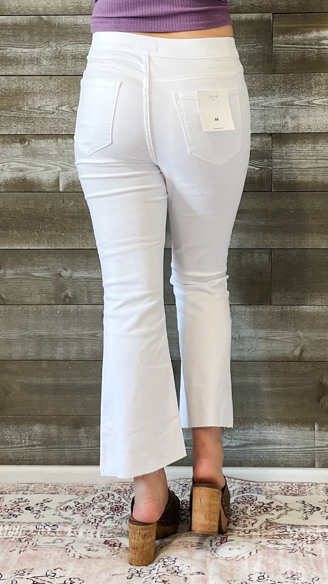 cello high rise pull on elastic waist crop flare jegging jeans white AB39367WHT