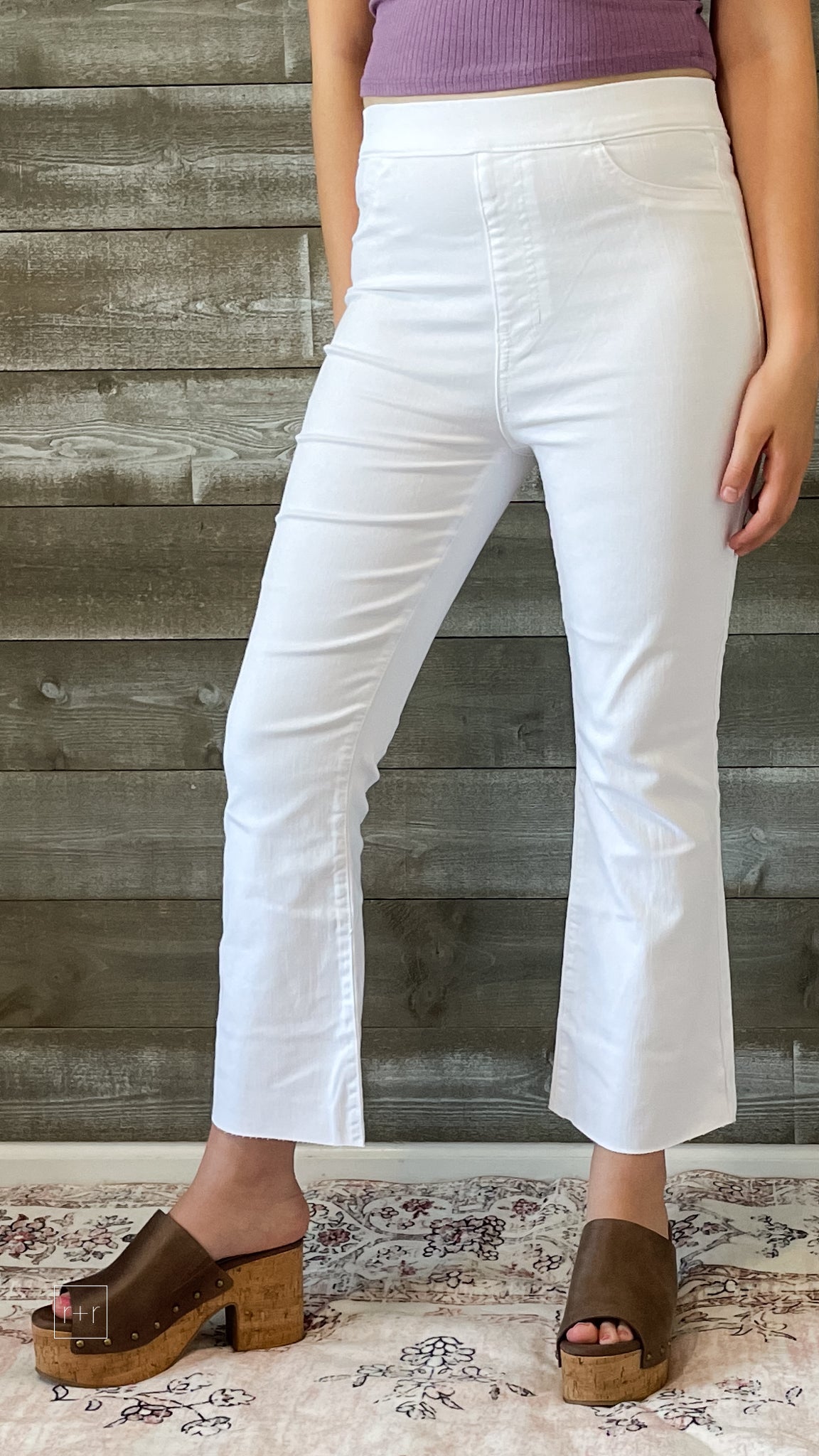 cello high rise pull on elastic waist crop flare jegging jeans white AB39367WHT