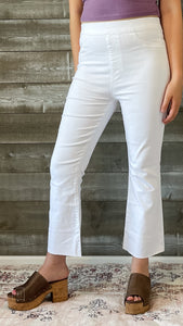 cello high rise pull on elastic waist crop flare jegging jeans white AB39367WHT