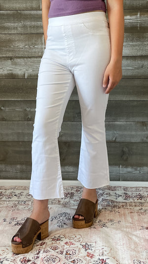 cello high rise pull on elastic waist crop flare jegging jeans white AB39367WHT