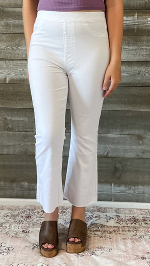 cello high rise pull on elastic waist crop flare jegging jeans white AB39367WHT