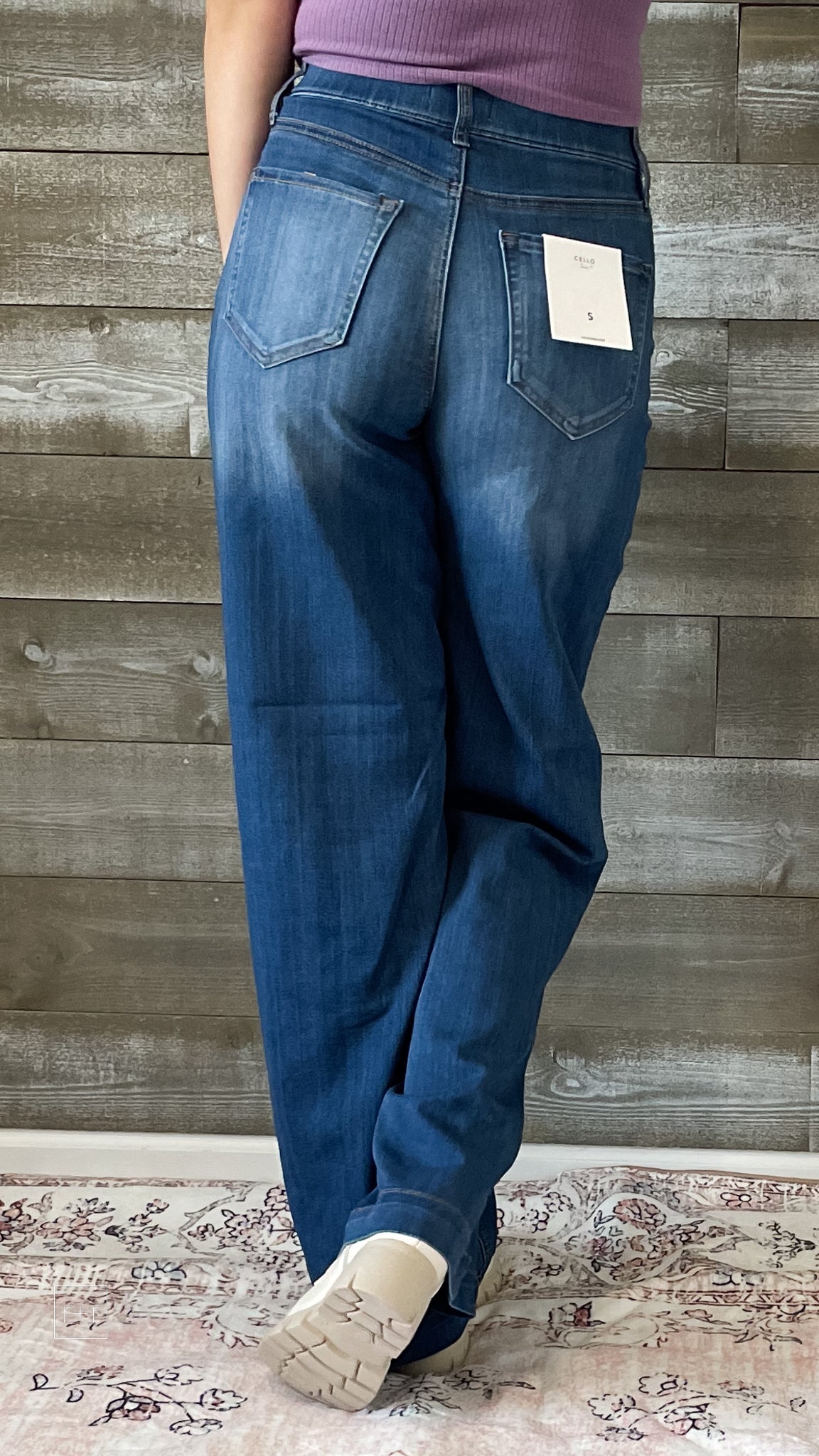 cello high rise pull on elastic waist wide leg jeans medium wash denim AB99338M