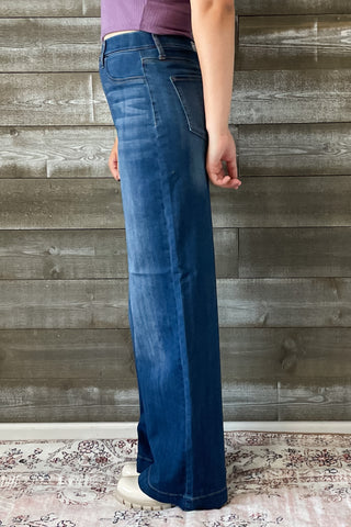 cello high rise pull on elastic waist wide leg jeans medium wash denim AB99338M