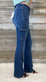 cello pull on flare jegging cargo pocket jeans in dark wash AB39077DK