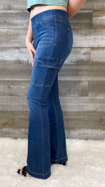 cello pull on flare jegging cargo pocket jeans in dark wash AB39077DK