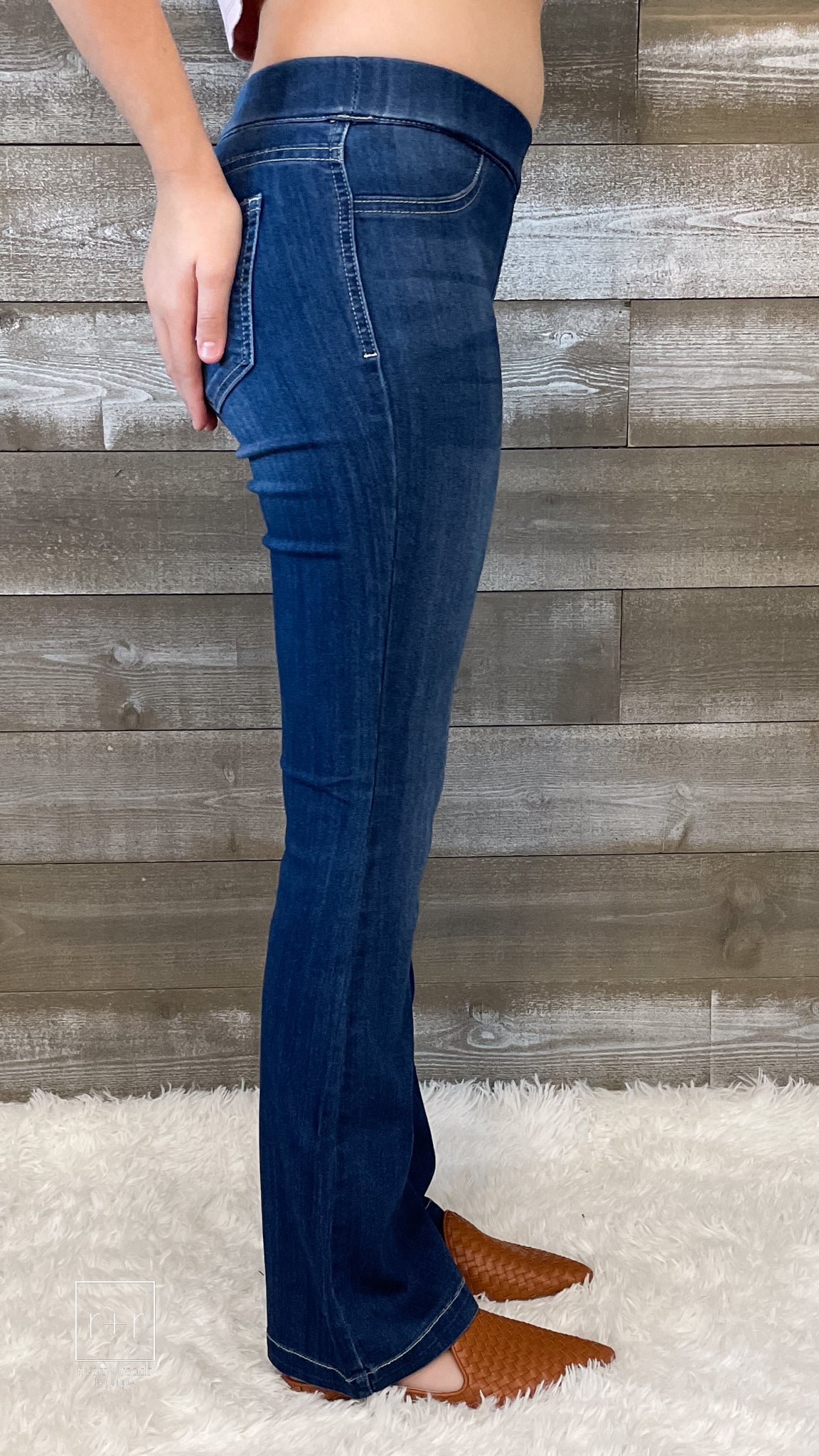 cello jeans dark wash pull on petite flare jeans in a jegging style AB35324DK - 30