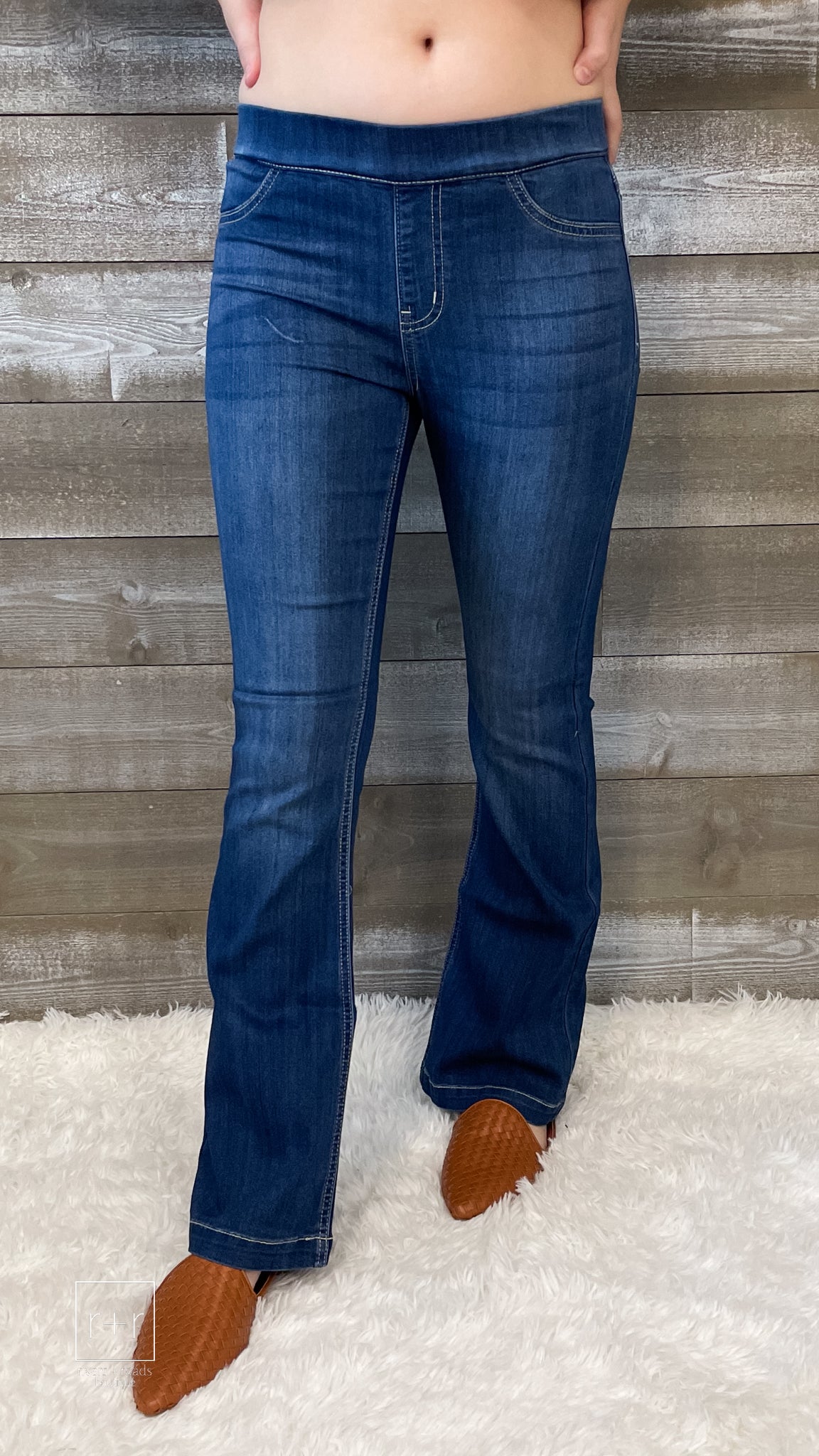 cello jeans dark wash pull on petite flare jeans in a jegging style AB35324DK - 30