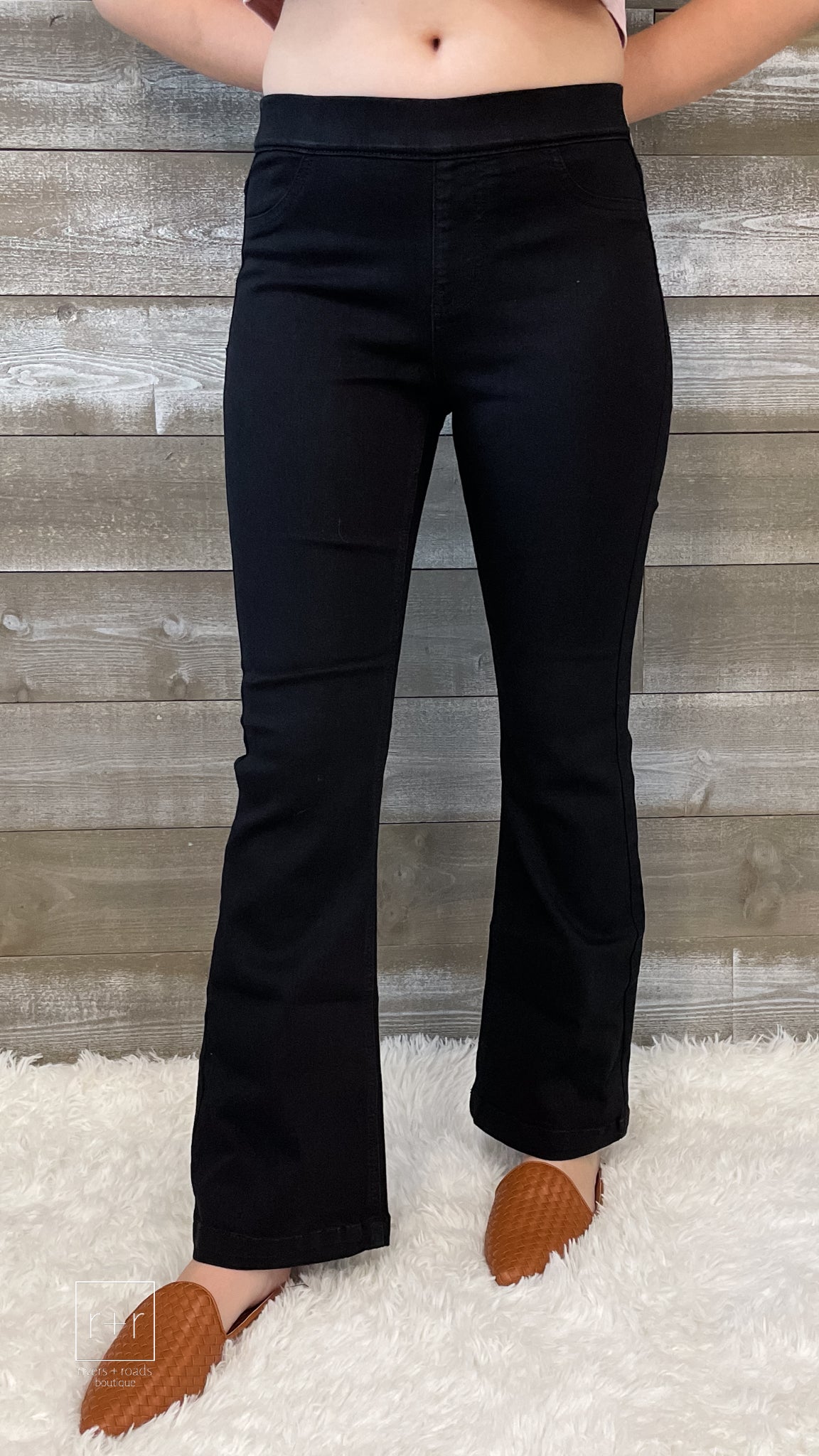 cello jeans black pull on petite flare jeans in a jegging style AB35173BLK