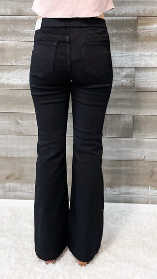 cello jeans mid rise pull on flared jegging in black AB35173