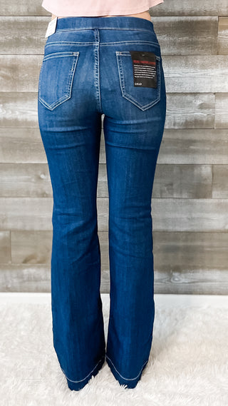 cello jeans mid rise pull on flare jegging in dark wash AB35324DK