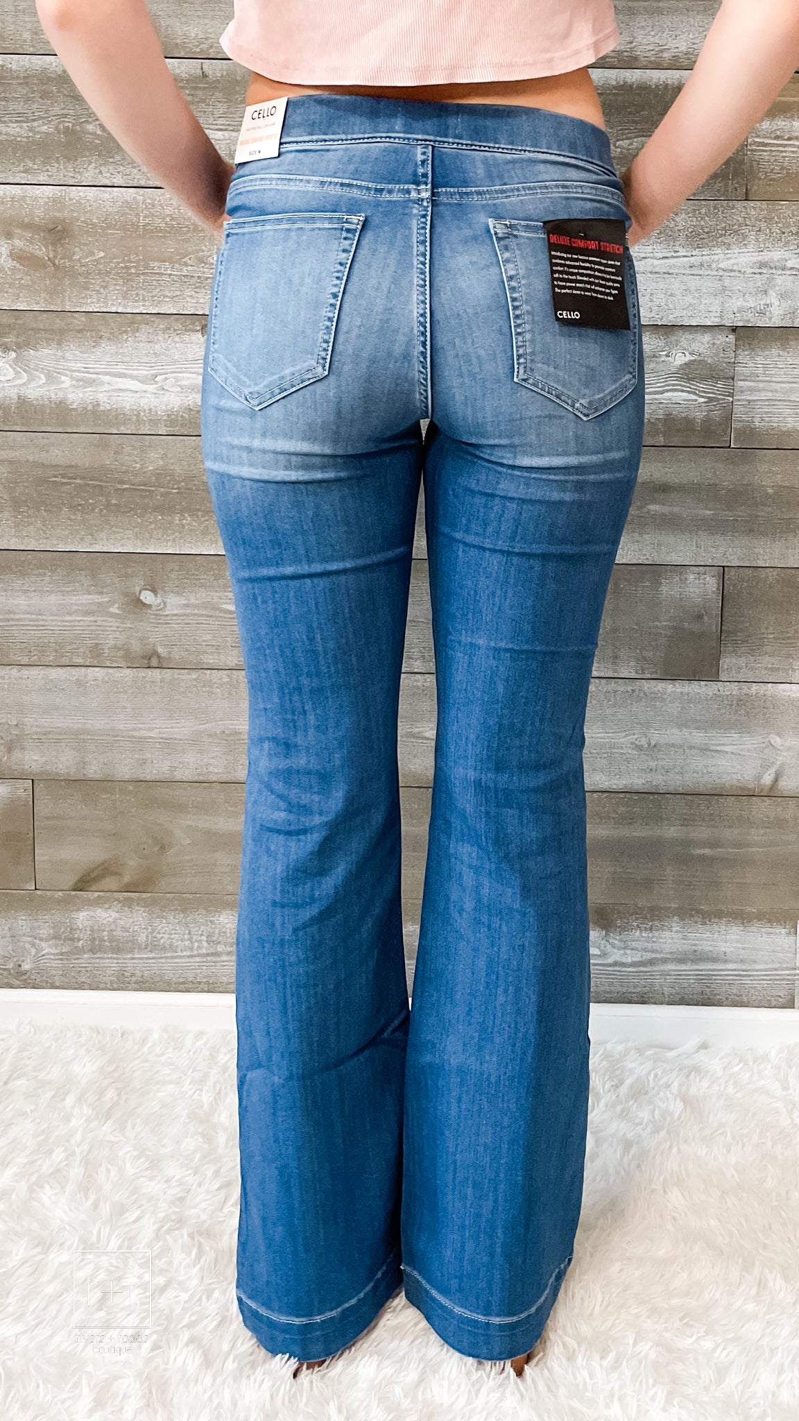 cello jeans mid rise pull on flare jegging AB35324 medium wash
