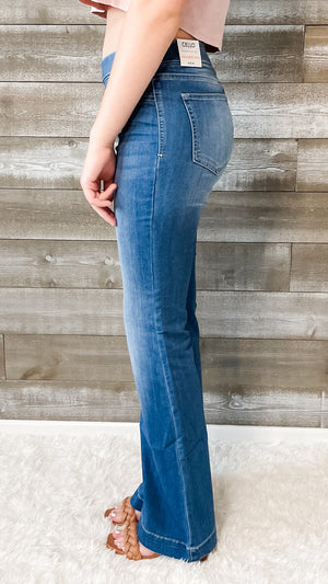 cello mid rise pull-on flare jeans